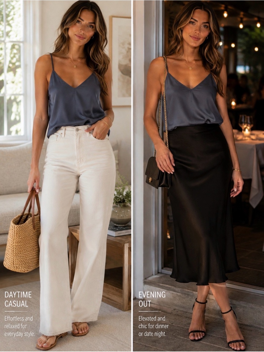 LOFT Slate Blue Satin V-Neck Camisole